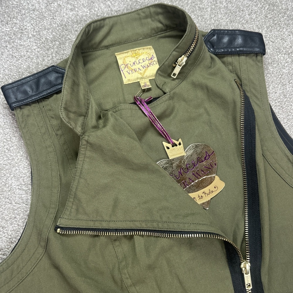 Princess Vera Wang Gold Zip Up Vest Green Small Grunge Retro Biker Hip Gothic